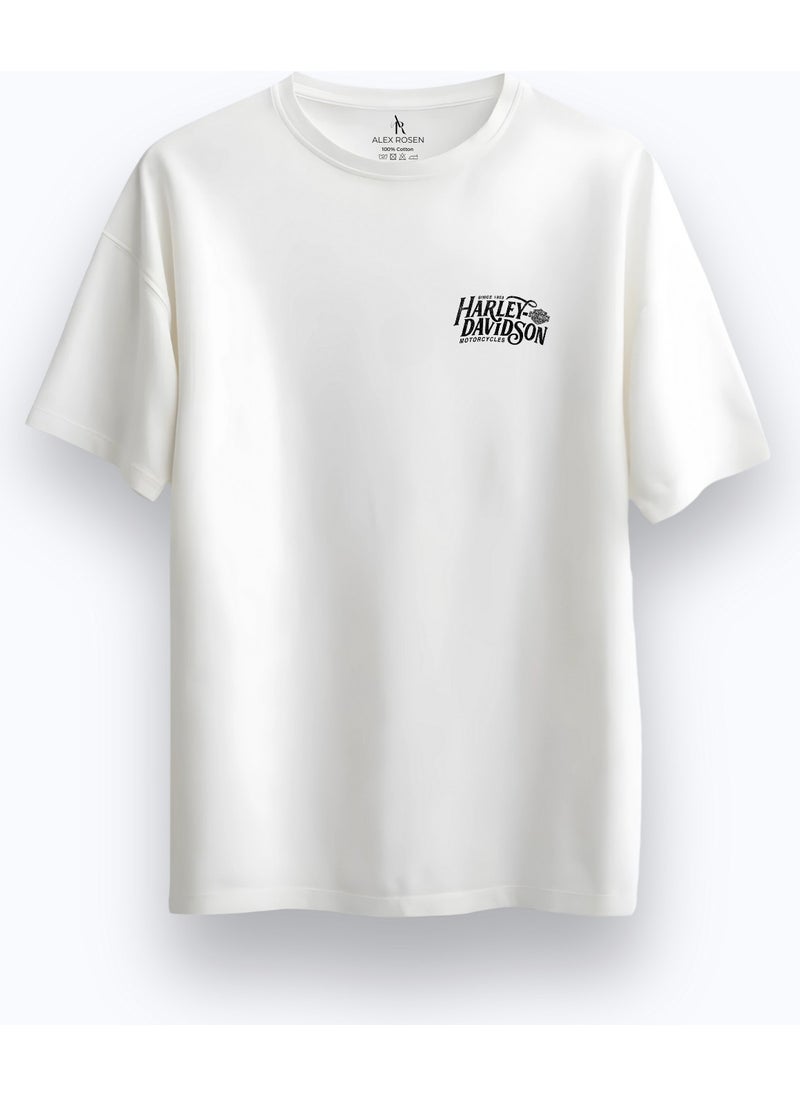Alex Rosen Unisex Oversize Crew Neck Harley Davidson Printed Short Sleeve White T-Shirt  - Image 3