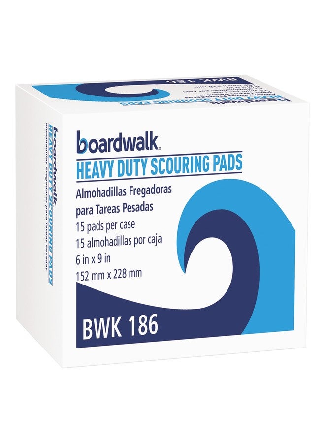 Boardwalk 86LGI 6 in. x 9 in. Heavy-Duty Scour Pad - Green (15/Carton) - Image 1