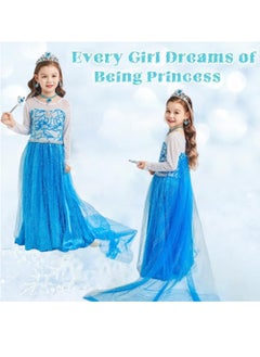 VUCATIN Elsa Princess Dress Frozen Costume Dress Girls Cosplay Costume with Accessories Crown Necklace Ring Earrings Magic Wand Gloves Birthday Cosplay Party (B)  - Image 3