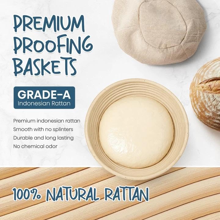 rorecay Sourdough Starter Kit, Banneton Bread Proofing Basket Set with 24oz Starter Jar, Sourdough Bread Baking Supplies with 9'' Round Banneton Baskets, Bread Making Baking Tools Gifts for Bakers - Image 4