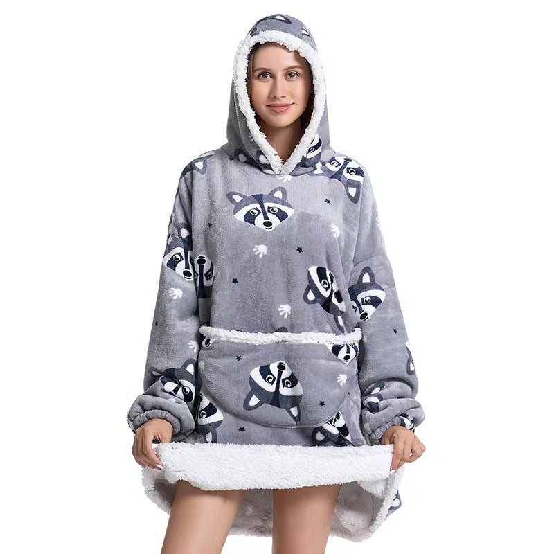 2022 Flannel Thickened Pajamas Lamb Fleece TV Blanket with Hood Cartoon Penguin Compound-Adult  - Image 5