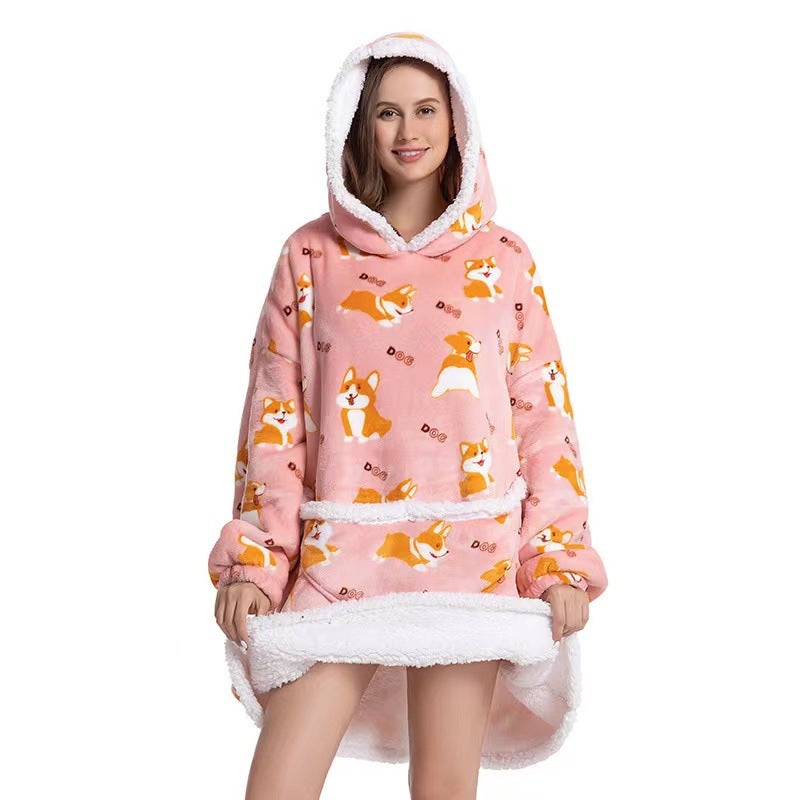 2022 Flannel Thickened Pajamas Lamb Fleece TV Blanket with Hood Cartoon Penguin Compound-Adult  - Image 4