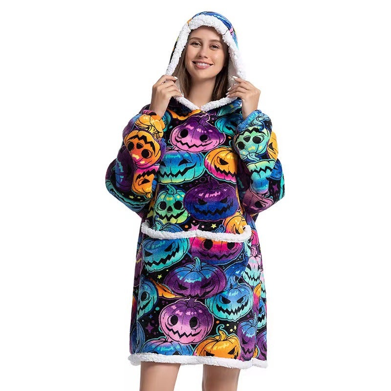 2022 Flannel Thickened Pajamas Lamb Fleece TV Blanket with Hood Cartoon Penguin Compound-Adult  - Image 2