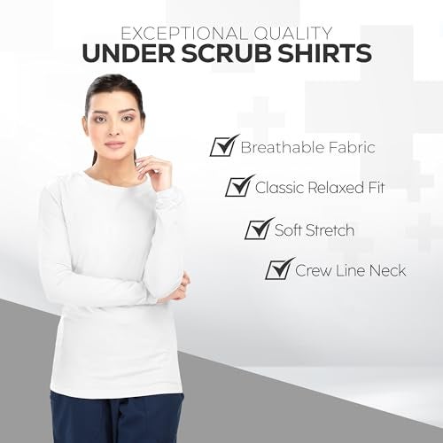 NY Threads Womens Under Scrub Slim Fit Long Sleeve T-Shirt Underscrub Comfort Tee, Medium, White - Image 5