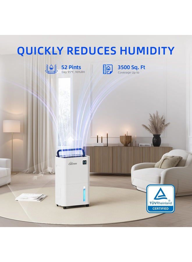 Britsou 50 Pints Dehumidifier for Basement with Drain Hose - Quiet Smart Operation with 3 Modes, 24HR Timer - Ideal for Home Bedroom, Bathroom, Small to Large Rooms - Image 2