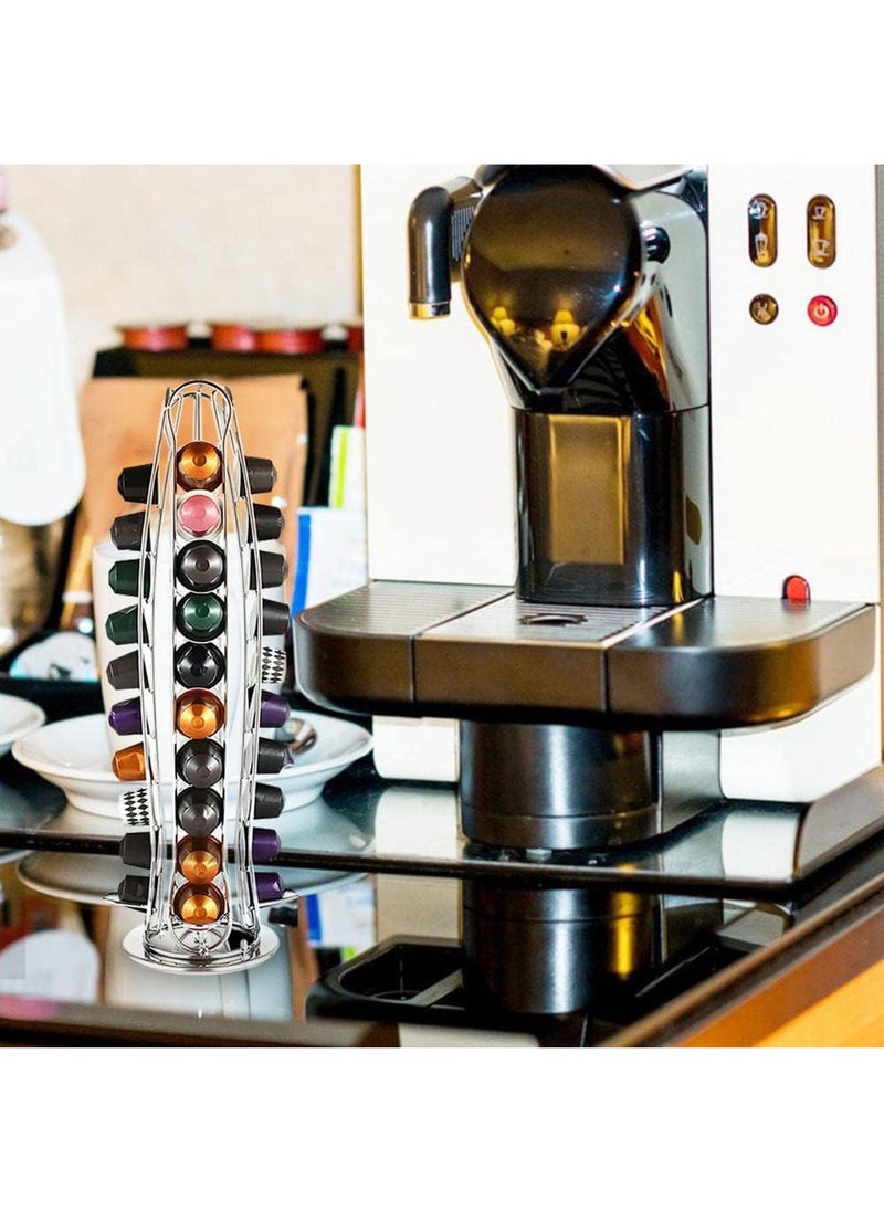 Everrich - Capsule holder capsule stand swivel straight holder for 40 pieces Nespresso coffee capsules silver - Image 1