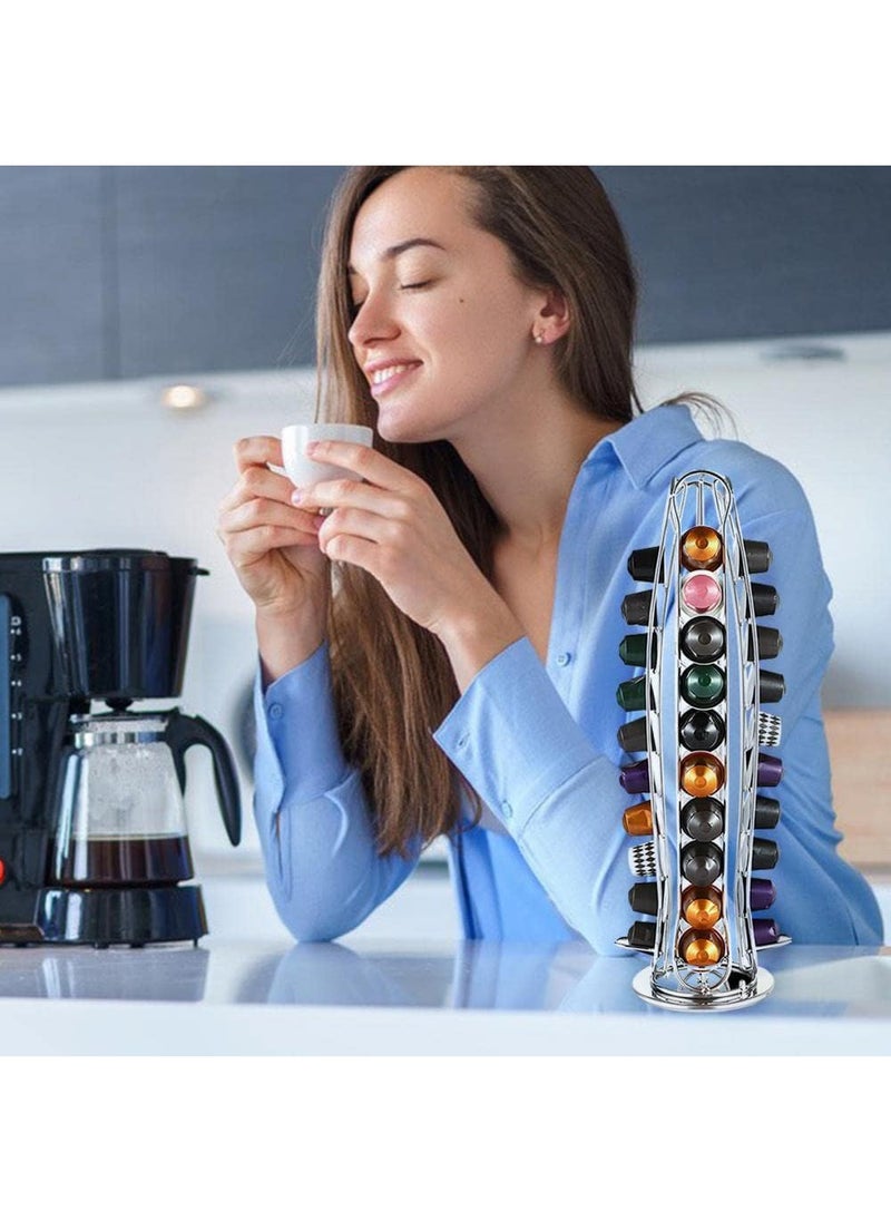 Everrich - Capsule holder capsule stand swivel straight holder for 40 pieces Nespresso coffee capsules silver - Image 1