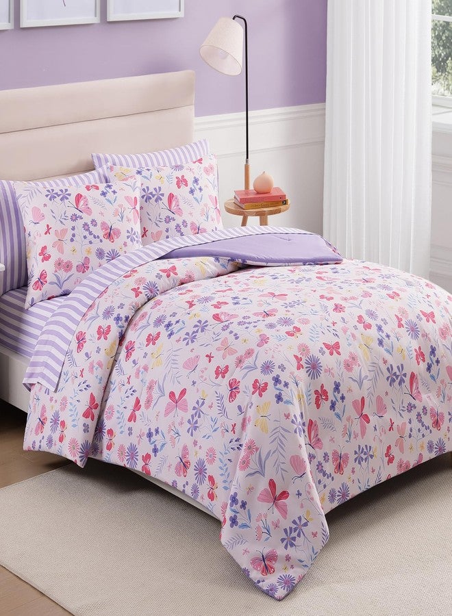 Wink Deer Queen Comforter Set with Sheets for Girls-7 Pieces Queen Bedding Sets with Pink Comforter, Sheets, Pillowcases & Shams for Kids (Cute Botanical Flowers, 90" X 90") - Image 2