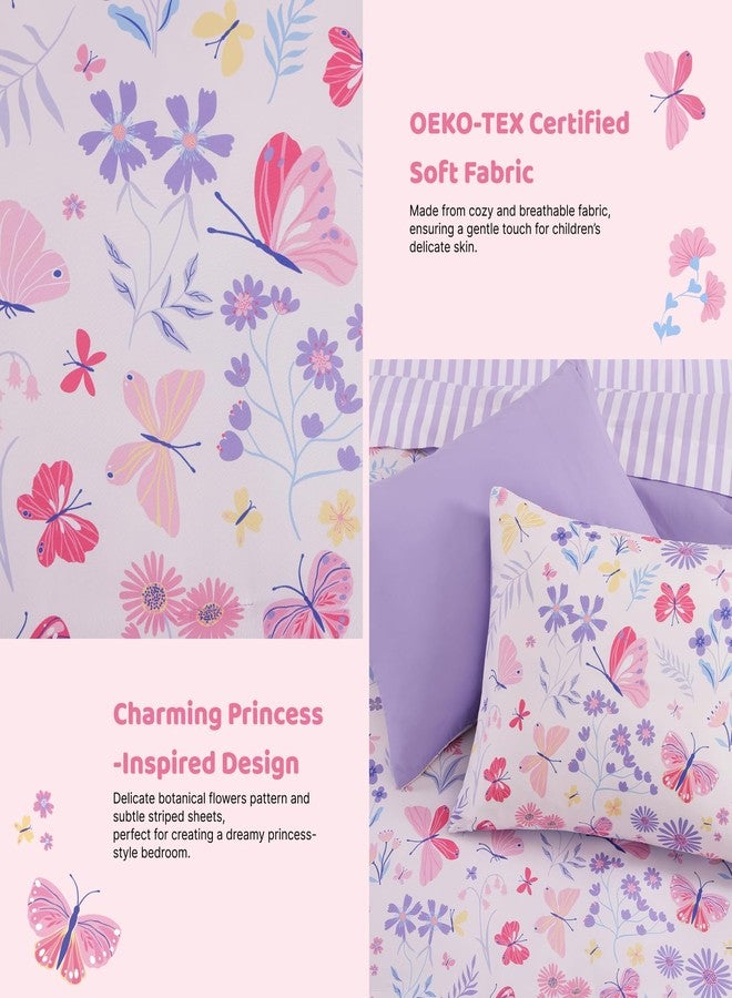 Wink Deer Queen Comforter Set with Sheets for Girls-7 Pieces Queen Bedding Sets with Pink Comforter, Sheets, Pillowcases & Shams for Kids (Cute Botanical Flowers, 90" X 90") - Image 5
