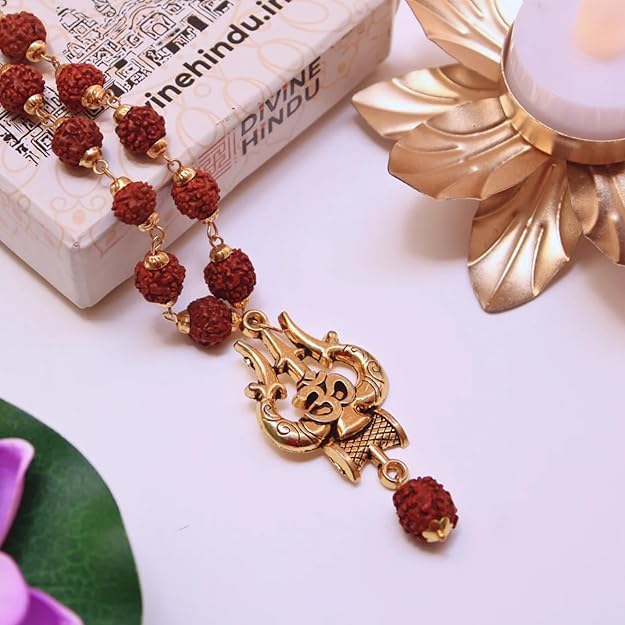 Divine Hindu Shiva Trishul Pendant Necklace 36 Rudraksha Beads & Tiger’s Eye Buddha Bracelet | Meditation, Protection, Energy, Gifting | For Men & Women - Image 4