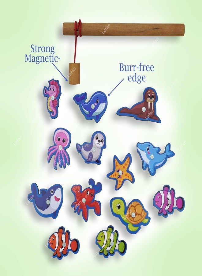 Lefan Wooden Magnetic Fishing Game for Kids Montessori Toddler Toy with 1 Magnetic Rod and Assorted Wooden Fish Fine Motor Skill Development Toy for Boys & Girls Ages 3 4 5 6 7+ - Image 2