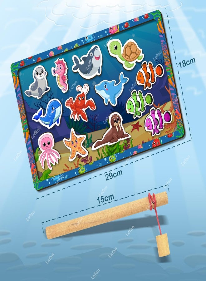 Lefan Wooden Magnetic Fishing Game for Kids Montessori Toddler Toy with 1 Magnetic Rod and Assorted Wooden Fish Fine Motor Skill Development Toy for Boys & Girls Ages 3 4 5 6 7+ - Image 4