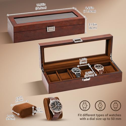 ProCase Wooden Watch Box for Men 6 Slot Watch Display Case Mens Watch Box Organizer Wood Watch Case for Men Watch Storage Watch Holder Organizer with Glass Lid 6 Slot Espresso - Image 3
