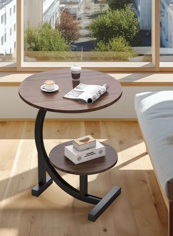 DubaiGallery Small table modern corner table two-tier bedside table Nordic oval table living room with storage shelves small coffee table side cabinet - Image 2