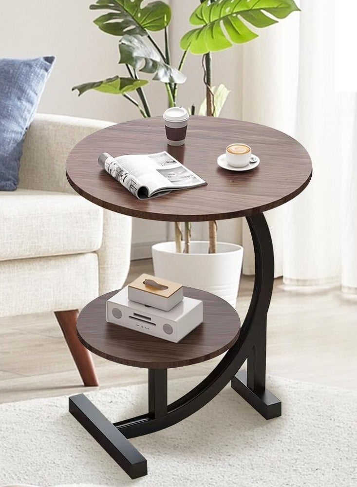DubaiGallery Small table modern corner table two-tier bedside table Nordic oval table living room with storage shelves small coffee table side cabinet - Image 3