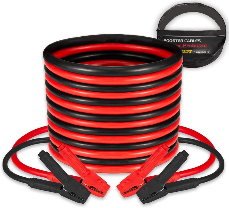 FIERYRED 1 Gauge 25 FT Quick Connect Jumper Cables, 1500A Heavy Duty Booster Cables with Travel Bag，Battery Jumper Cable for Truck, Diesel Trucks, SUV and Car - Image 1