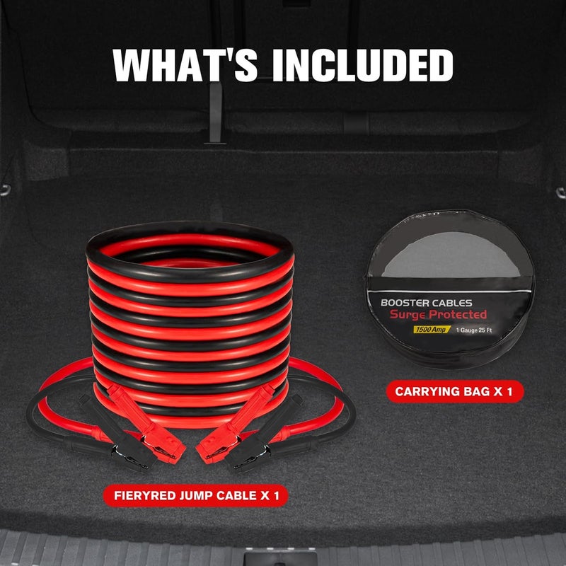FIERYRED 1 Gauge 25 FT Quick Connect Jumper Cables, 1500A Heavy Duty Booster Cables with Travel Bag，Battery Jumper Cable for Truck, Diesel Trucks, SUV and Car - Image 4