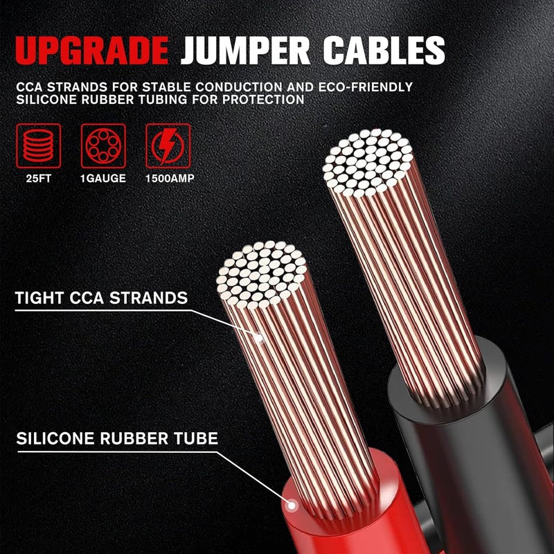FIERYRED 1 Gauge 25 FT Quick Connect Jumper Cables, 1500A Heavy Duty Booster Cables with Travel Bag，Battery Jumper Cable for Truck, Diesel Trucks, SUV and Car - Image 3