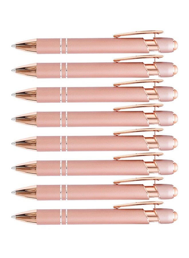 PASISIBICK 8 Pack Rose Gold Ballpoint Pen 2-in-1 Stylus Retractable Metal Stylus Pen for Touch Screens with Stylus tip, 1.0 mm Black Ink（8 PCS Rose Gold） - Image 1