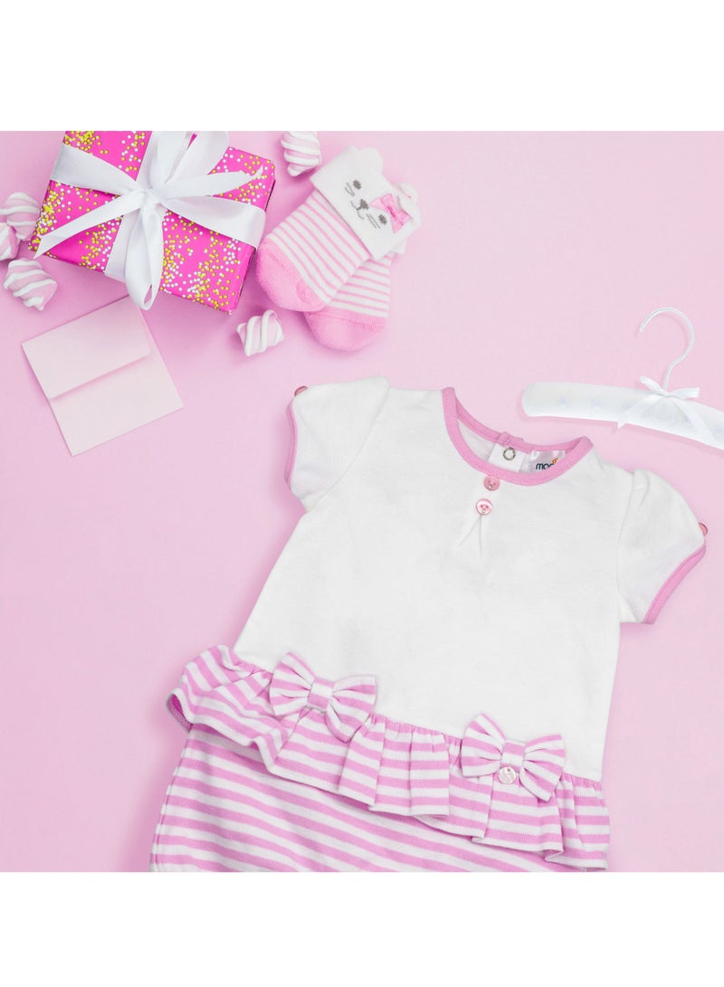 MOON 100% Cotton  Romper 0-3M Pink - Pink Stripes - Image 5