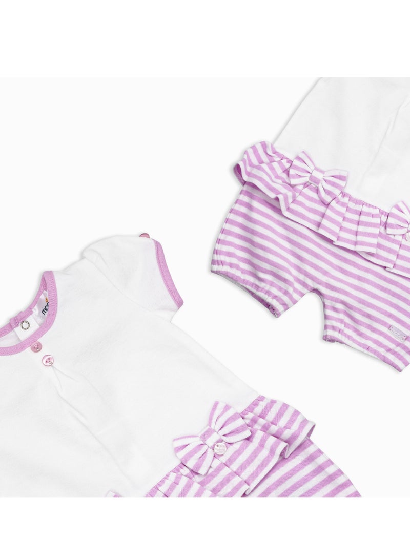MOON 100% Cotton  Romper 0-3M Pink - Pink Stripes - Image 4