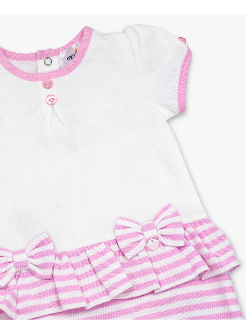 MOON 100% Cotton  Romper 0-3M Pink - Pink Stripes - Image 3