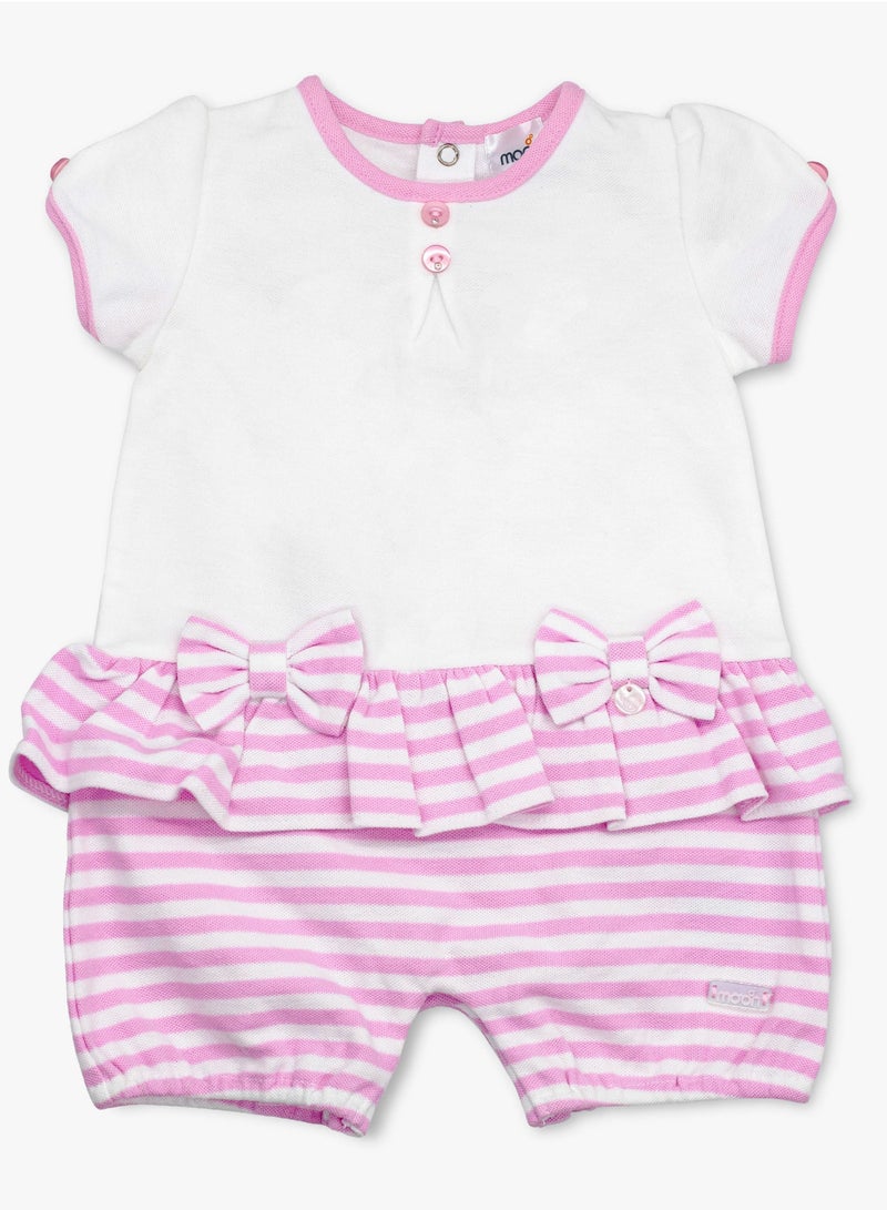 MOON 100% Cotton  Romper 0-3M Pink - Pink Stripes - Image 1