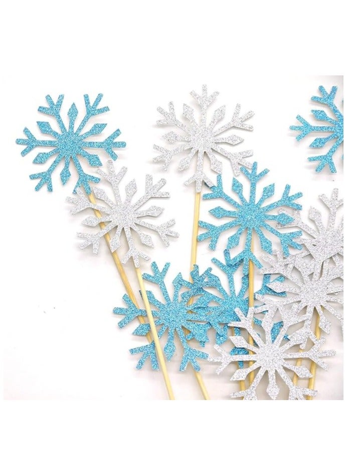 Frozen Snow Flake Cupcake Toppers Toothpicks, Sliver/Blue/Snow (Pack of 20)