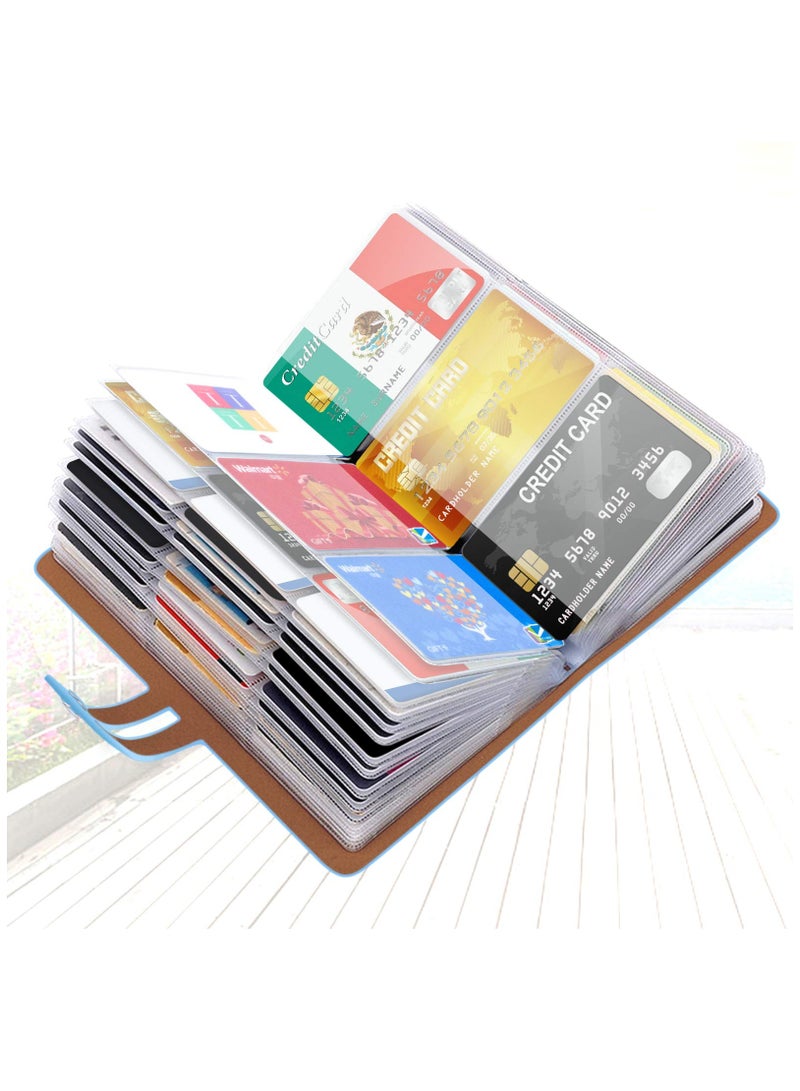 Excefore حامل بطاقات الائتمان، منظم بطاقات العمل، واقي بطاقات الائتمان مع 96 فتحة للبطاقات، حامل بطاقات العمل يحجب RFID لإدارة بطاقاتك المختلفة لمنع الخسارة أو التلف (أزرق) - Image 1