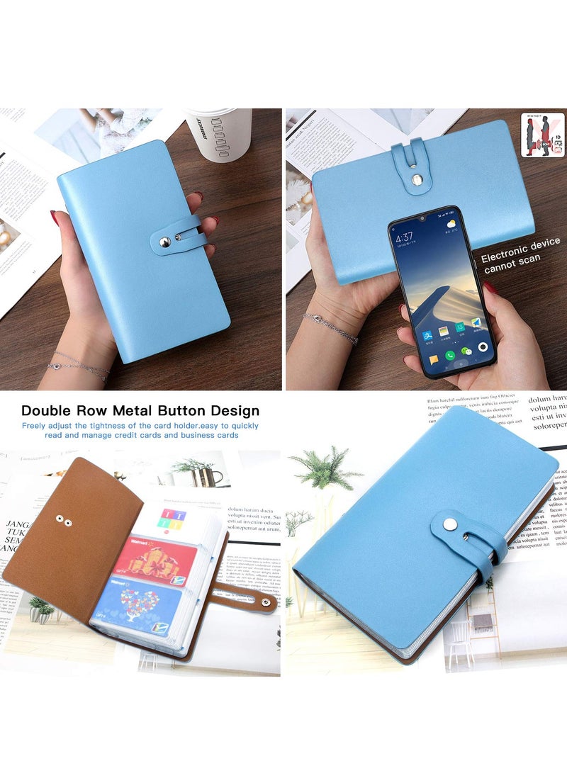 Excefore حامل بطاقات الائتمان، منظم بطاقات العمل، واقي بطاقات الائتمان مع 96 فتحة للبطاقات، حامل بطاقات العمل يحجب RFID لإدارة بطاقاتك المختلفة لمنع الخسارة أو التلف (أزرق) - Image 2