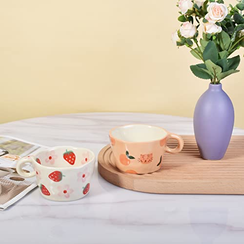 Koythin Ceramic Coffee Mug, Cute Creative Hand Printed Mug Design for Office and Home, 6.5 oz/200 ml for Latte Tea Milk (Strawberries and Flowers) - Image 5