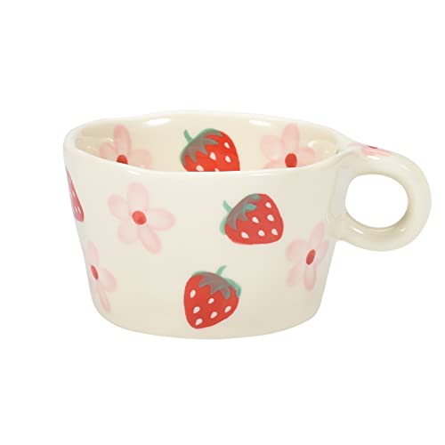 Koythin Ceramic Coffee Mug, Cute Creative Hand Printed Mug Design for Office and Home, 6.5 oz/200 ml for Latte Tea Milk (Strawberries and Flowers) - Image 1