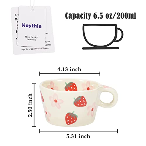 Koythin Ceramic Coffee Mug, Cute Creative Hand Printed Mug Design for Office and Home, 6.5 oz/200 ml for Latte Tea Milk (Strawberries and Flowers) - Image 2
