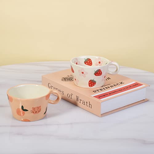 Koythin Ceramic Coffee Mug, Cute Creative Hand Printed Mug Design for Office and Home, 6.5 oz/200 ml for Latte Tea Milk (Strawberries and Flowers) - Image 3