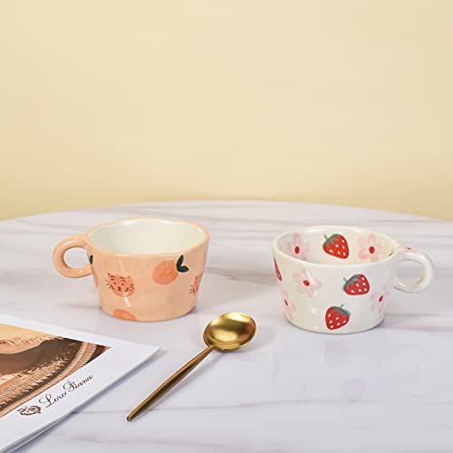 Koythin Ceramic Coffee Mug, Cute Creative Hand Printed Mug Design for Office and Home, 6.5 oz/200 ml for Latte Tea Milk (Strawberries and Flowers) - Image 4