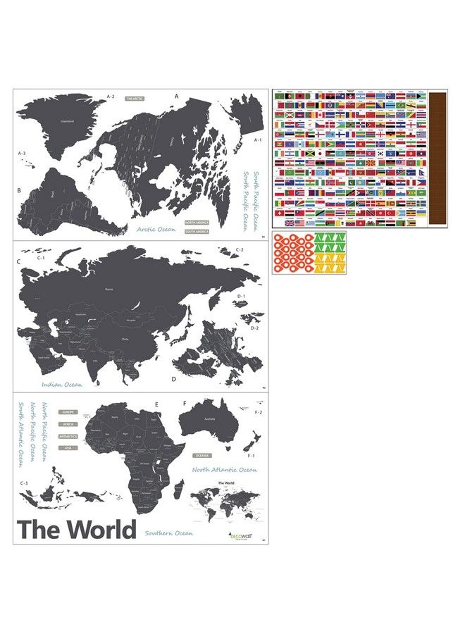 Decowall Dlt1609Gf Modern Flag Grey World Map Kids Wall Stickers Wall Decals Peel And Stick Removable Wall Stickers For Kids Nursery Bedroom Living Room (Xlarge) D?Cor - Image 5