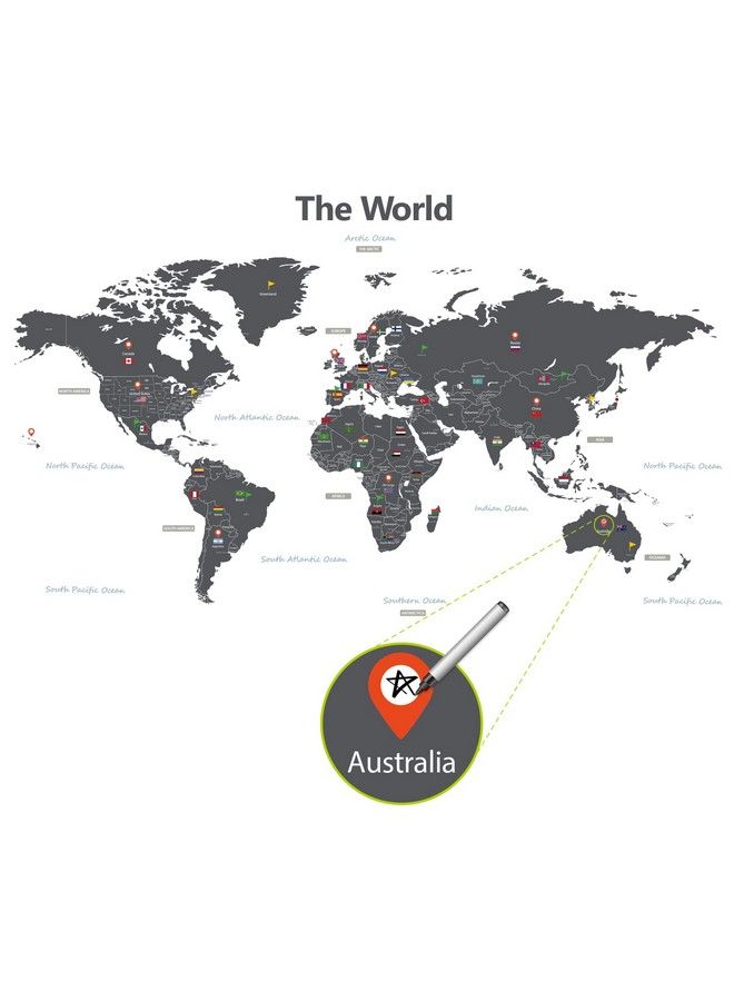 Decowall Dlt1609Gf Modern Flag Grey World Map Kids Wall Stickers Wall Decals Peel And Stick Removable Wall Stickers For Kids Nursery Bedroom Living Room (Xlarge) D?Cor - Image 4