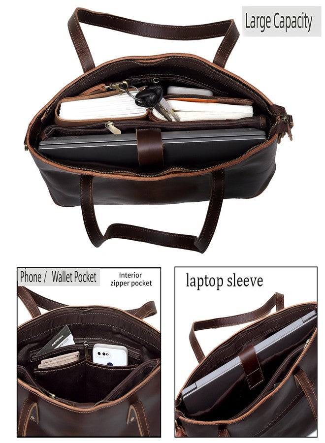 CREATIVE LEATHER ART حقيبة يد جلدية أصلية للنساء والرجال - حقيبة كتف كبيرة مصنوعة يدويًا بحزام قابل للتعديل، حقيبة يد بنية عتيقة للسفر والعمل، 16 × 6 × 13 بوصة - Image 3