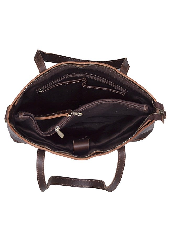 CREATIVE LEATHER ART حقيبة يد جلدية أصلية للنساء والرجال - حقيبة كتف كبيرة مصنوعة يدويًا بحزام قابل للتعديل، حقيبة يد بنية عتيقة للسفر والعمل، 16 × 6 × 13 بوصة - Image 5