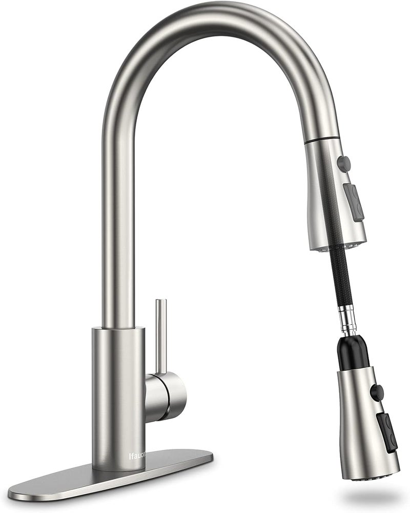 Ifaucet Kitchen Faucets, Kitchen Faucet with Pull Down Sprayer, High Arc Single Handle Kitchen Sink Faucet with Water Lines, Brushed Nickel Kitchen Faucet with Sprayer, RV Sink faucets - Image 1