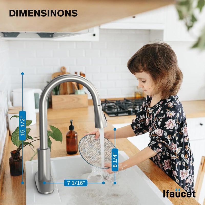 Ifaucet Kitchen Faucets, Kitchen Faucet with Pull Down Sprayer, High Arc Single Handle Kitchen Sink Faucet with Water Lines, Brushed Nickel Kitchen Faucet with Sprayer, RV Sink faucets - Image 2