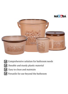 NAYASA Nayasa Plastic Bathroom Set with 19L Tub, 25L Bucket, Mug and Stool, Combo of 4 Pieces (Brown)  - Image 3