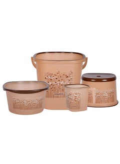 NAYASA Nayasa Plastic Bathroom Set with 19L Tub, 25L Bucket, Mug and Stool, Combo of 4 Pieces (Brown)  - Image 1