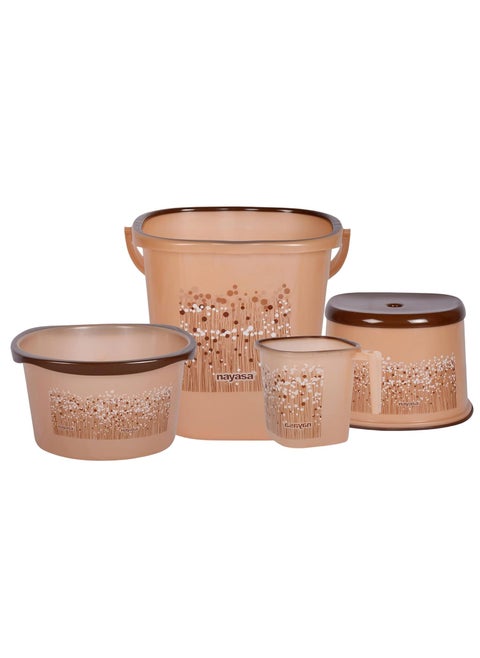 Nayasa Plastic Bathroom Set with 19L Tub, 25L Bucket, Mug and Stool, Combo of 4 Pieces (Brown)