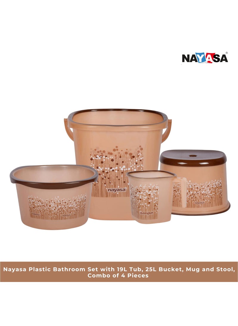 NAYASA Nayasa Plastic Bathroom Set with 19L Tub, 25L Bucket, Mug and Stool, Combo of 4 Pieces (Brown)  - Image 2
