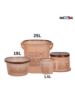 NAYASA Nayasa Plastic Bathroom Set with 19L Tub, 25L Bucket, Mug and Stool, Combo of 4 Pieces (Brown)  - Image 4