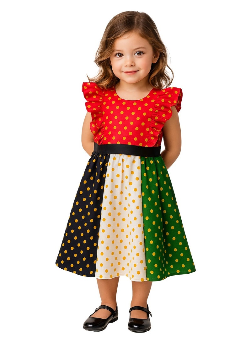 المنزل الذكي هوم سمارت فستان بنقشة علم اليوم الوطني للبنات احتفلي باليوم الوطني لدولة الإمارات العربية المتحدة بأناقة الزي الوطني لدولة الإمارات العربية المتحدة للمناسبات الوطنية الاحتفالية - Image 1