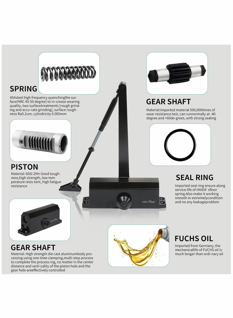 Automatic Door Closer Size 5 Suitable for Door Weight 85 105kg Spring Hydraulic Door Closer Aluminum Alloy Material Heavy Duty Easy Installation H 1322 H 1683 H 1883 (GK 1883 Size 5 Black) - Image 3