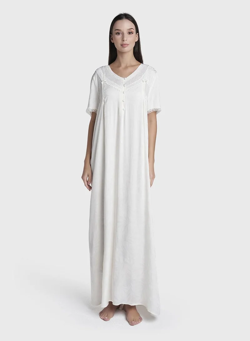كشخة Off White Viscose Long Nightwear Dress (CNH520)