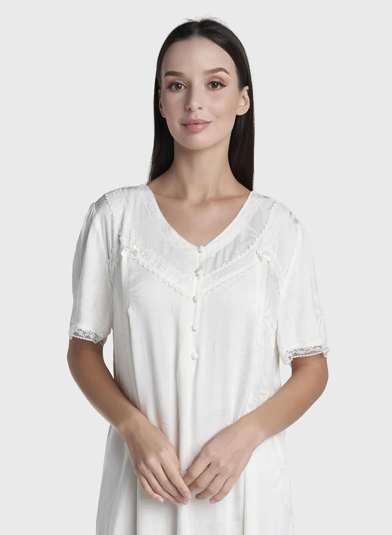 كشخة Off White Viscose Long Nightwear Dress (CNH520)